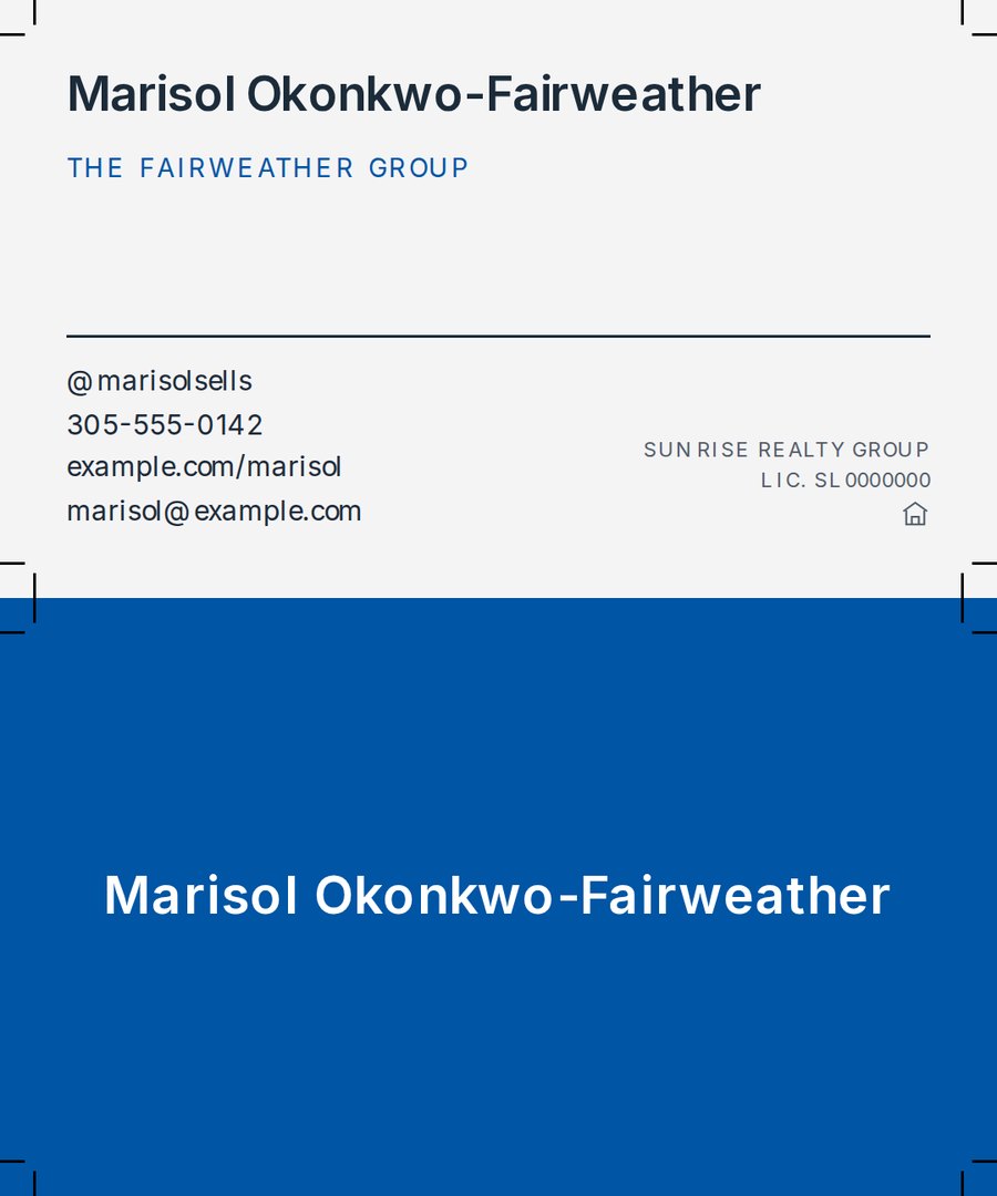 A business card front